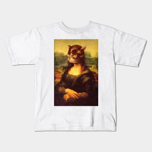 Meowna Lisa Kids T-Shirt by DankFutura